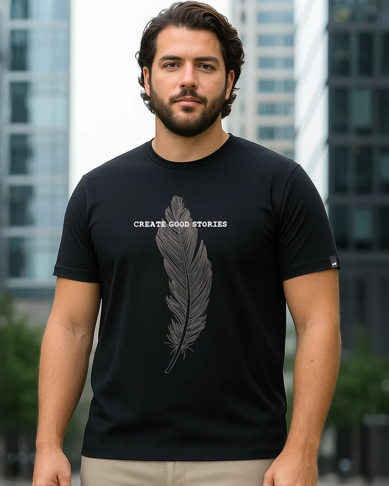 بيواكوف تيشيرت رجالي أسود مطبوع برسومات قصص جيدة مقاس كبير